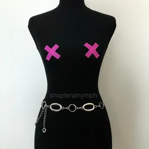 Y2K Minimalist Silver Geometric Link Chain Belt, Fits 29–42 Inches, X7GA1221 thumbnail 3