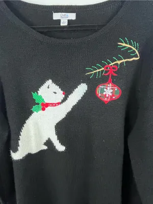 CROFT & BARROW Black Cat Graphic Long Sleeves Knit Sweater Size Large Christmas thumbnail 6