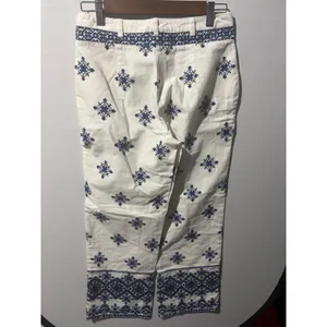 Mango White Blue Geometric Embroidered Wide Leg Cropped Pants Size‎ 4 NWT thumbnail 6