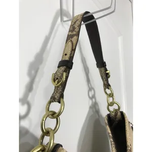 Coach Colette Beige Signature Sateen and Snakeskin Trim Hobo Shoulder Bag EUC thumbnail 3