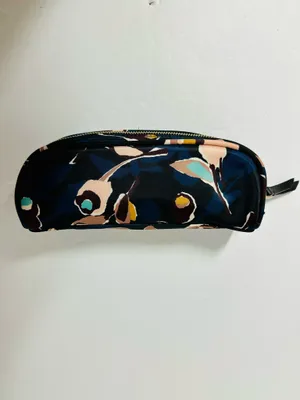 Kate Spade Pencil/Makeup/Change Bag Navy BLK Beige Abstract Flowers NWT thumbnail 5