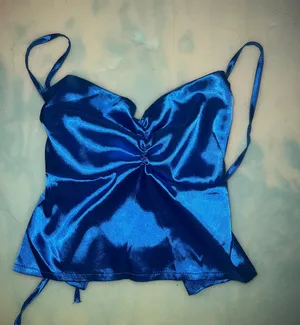 SheIn Halter Blue Wave Crop Top thumbnail 1
