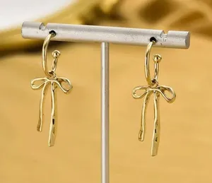 Coquette bow dangle drop earrings coquette bow jewelry trendy bow earrings gold, stocking stuffer thumbnail 5