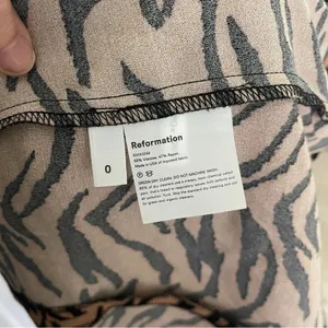 Reformation Brown Creed Button open Back‎ Long Sleeve Slit Dress tiger print thumbnail 3