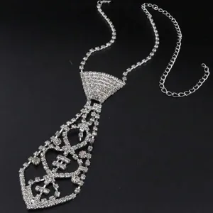 Silver & rhinestone necktie Necklace. With gift box thumbnail 3