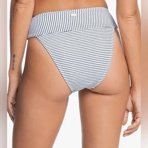 Roxy Quicksilver $45 Medium Bikini Bottoms Striped Black‎ White Beach Swim thumbnail 2
