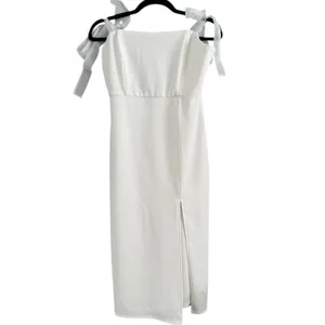 NWOT Lulus Romantic Celebration White Tie Strap Bodycon Midi Dress Size Small thumbnail 4