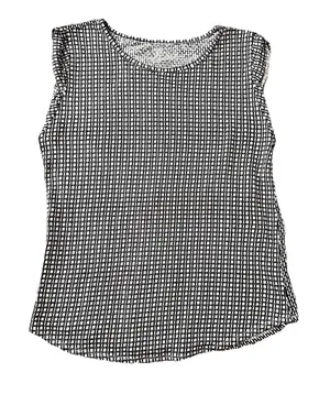 Ann Taylor Loft 100% Linen Tee‎ Shirt Medium Tank Top Black Ivory thumbnail 1