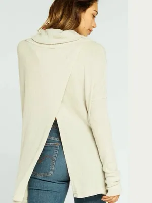 We The Free Juicy Long Sleeve Waffle Knit Top Split-Back Cowl Neck Sweater Sz XS thumbnail 3
