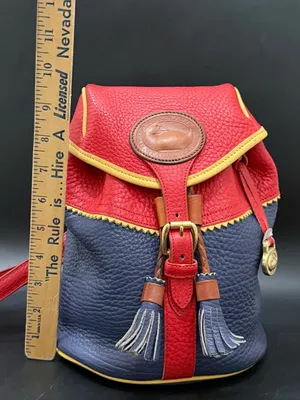 Rare Vintage DOONEY & BOURKE Teton AWL Lipstick Red Navy Yellow Leather Backpack thumbnail 5