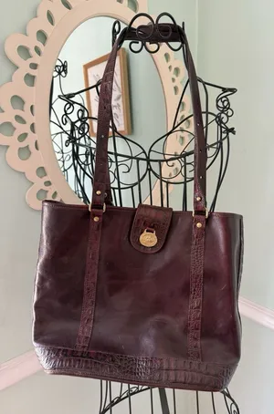 Brahmin Tote Bag Womens Medium Burgundy Good Leather Croc Embossed Vintage‎ thumbnail 1