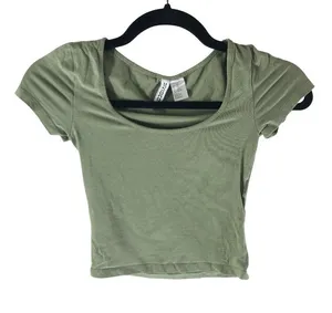 H&M Divided Green Scoop Neck Crop Top Short Sleeve XXS thumbnail 1