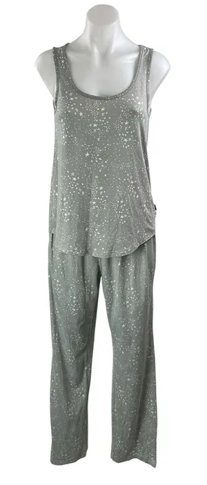Eddie Bauer Womens Gray White Star Print Sleeveless Tank Sleepwear Pajamas Set S thumbnail 1