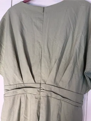 CIDER Women's Linen Blend V-Neck Ruched Pale Green Wide-Leg Jumpsuit thumbnail 10