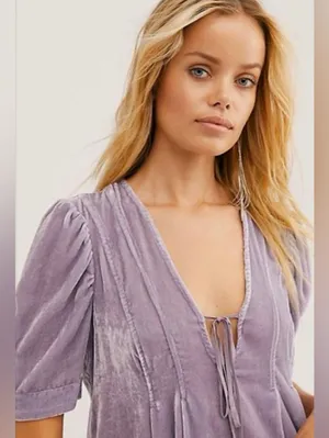 Free people Adele Velvet Tunic Blouse violet/purple size small thumbnail 2