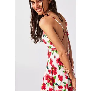 Free People White Floral Slip Midi Dress with Red & Green Print thumbnail 4