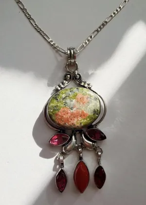 Handmade silver unique necklace with stone pendant thumbnail 1