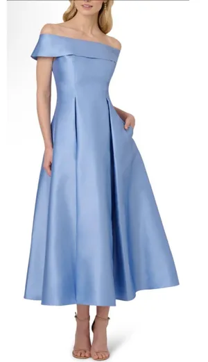 Adrianna Papell Off-the-Shoulder Mikado Gown Bluebell Size 4 MSRP $229 thumbnail 1