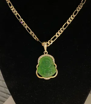 Plated Gold Green Buddha Pendant & Necklace thumbnail 2