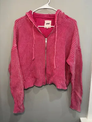 Aerie Pink Woven Full Zip Hooded Mineral Wash Small Boho Bohemian Hippie thumbnail 1