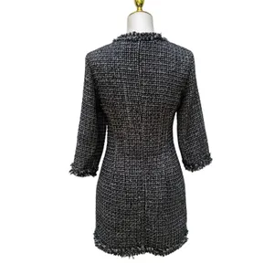 Zara‎ Tweed Mini Dress Size M Black Blue Gold Button Frayed Trim Classic Preppy thumbnail 5