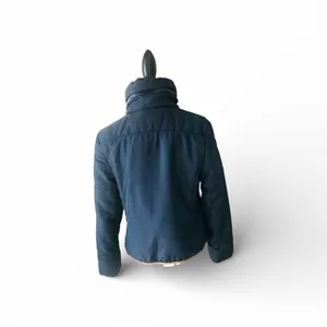 BONGO Quilted Navy Blue Coat with Tan Leather Trim Zip & Button Closure Sz XL thumbnail 5