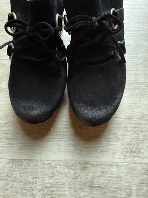 Korks Woodley Black Suede Boho Wooden Platform Clogs Mules Size 10  thumbnail 5
