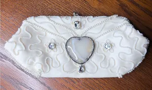 Pam McMahon Vintage Cream Beaded Kiss-Lock Clutch with Heart Detail thumbnail 1