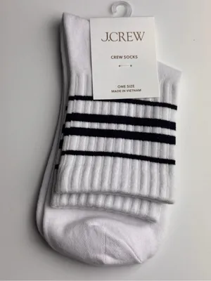 J.Crew White Preppy Style Crew Socks with Stripes thumbnail 4