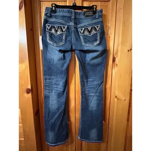 Rock & Roll‎ Cowgirl Riding Jeans Mid Rise Bootcut Dark Wash Thick Stitch 28/32 thumbnail 3