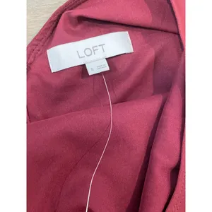 LOFT Sleeveless Sheath Dress Size 8 Burgundy V Back Tie Waist Fully Lined thumbnail 3