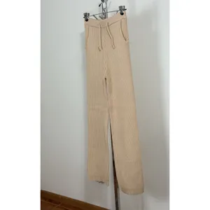 Athina Women’s Beige Pants 100% Viscose Ribbed Knit Wide Leg Drawstring Size S thumbnail 7