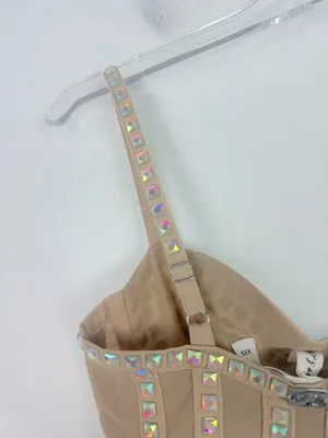 For Love & Lemons Jackpot Longline Bra Top Studded Mesh Underwire Nude Size XXS thumbnail 12