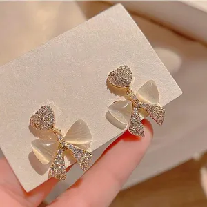 925 Silver Post Crystal Bow Stud Earrings for Women thumbnail 2