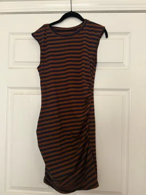 Striped Ruched Sleeveless Dress in Brown and Black thumbnail 4
