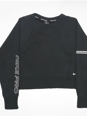 Nike Black Cropped Crew Sweatshirt with Sleeve 'NIKE PRO' Branding thumbnail 1