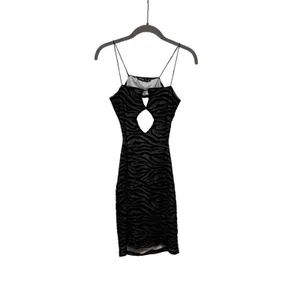 SHEIN Women's Black Zebra Flocked Mesh Cutout Mini Dress Size M thumbnail 2