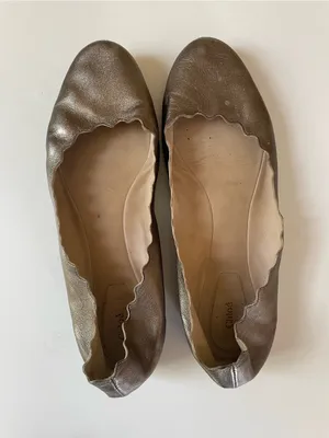 Chloé Lauren Scalloped Leather Ballet Flats Bronze Metallic Size 39.5 Italy thumbnail 1