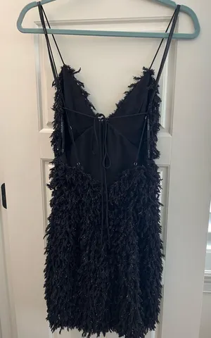 For Love And Lemons Dresses | Nwt For Love & Lemons Kamara Fluffy Shaggy Black Mini Strappy Dress thumbnail 4