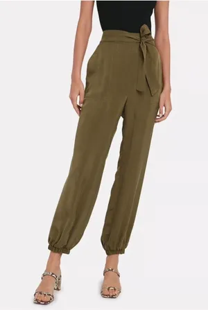 Intermix Lindy Tie Waist Pants Womens 2 Olive Green Cropped Relaxed Quiet Luxury thumbnail 1