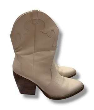 Mix No.‎ 6 Brycen Western Cowboy Boots Womens 9M Cream Faux Snakeskin Block Heel thumbnail 1