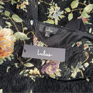 Lulus Exceptional Black Floral Tie Strap Tapestry Mini Dress Women Large New NWT thumbnail 7