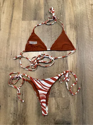 NWOT Axil swim bikini Set Red Zebra Print Medium thumbnail 6