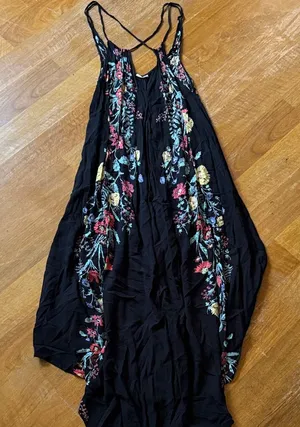 Free People Black Dress with Floral thumbnail 1