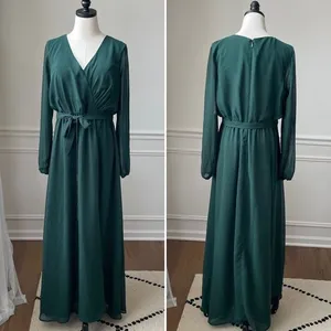 JJs House Dark Green Chiffon Long Sleeve Formal Gown Dress Prom Bridesmaid 10 thumbnail 2