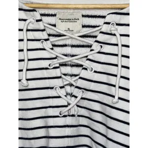 Abercrombie & Fitch Soft AF White Black Stripe Sweatshirt V-Neck Sweater Size XL thumbnail 5