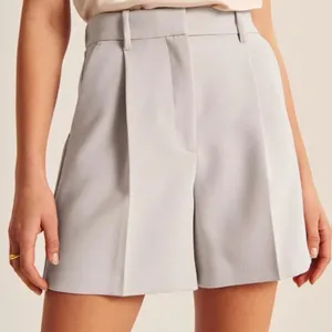 ABERCROMBIE & FITCH Gray High-Waist Beige Pleated Trouser Shorts | Large thumbnail 1