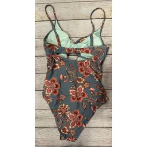 Cupshe Teal Floral One-Piece Swimsuit with Pink Flowers Size Small thumbnail 4