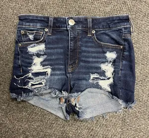 American Eagle Hi-Rise Shortie shorts denim distressed cut off size 4 thumbnail 1