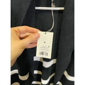 A‎ New Day Cardigan Women M Black Striped Shawl Collar Pockets Casual Nautical thumbnail 5